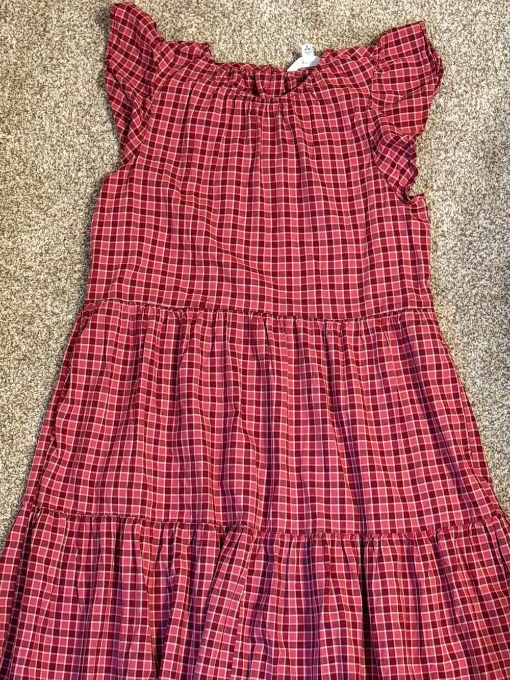 Time and Tru Pink Plaid Tiered Midi Dress Flutter Sleeve Small